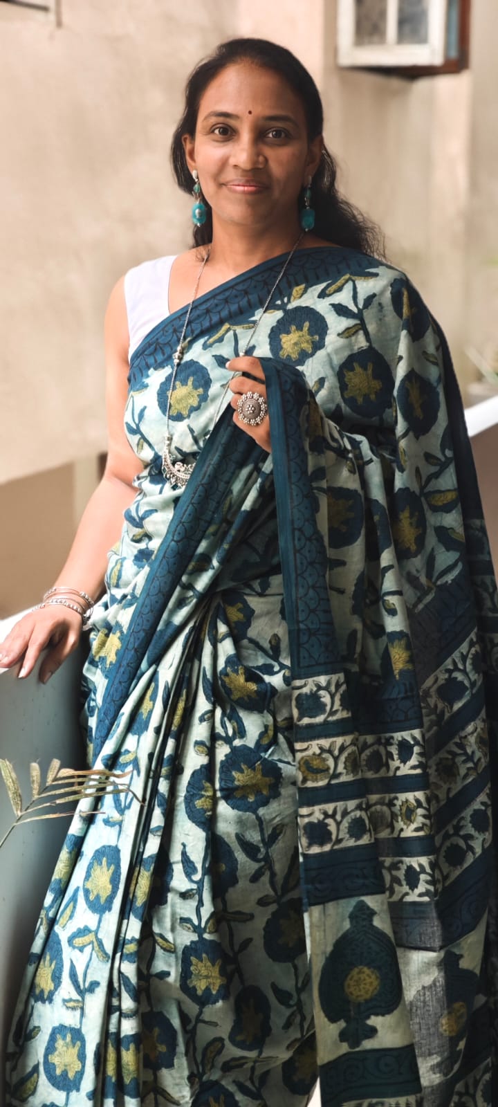 Hand Block Print Vanaspati Ajrakh Mul Cotton Saree