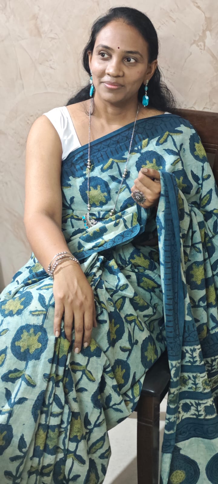 Hand Block Print Vanaspati Ajrakh Mul Cotton Saree