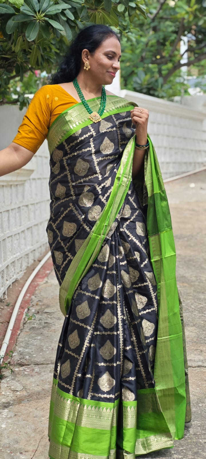 Black Semi- Kanchipuram silk saree