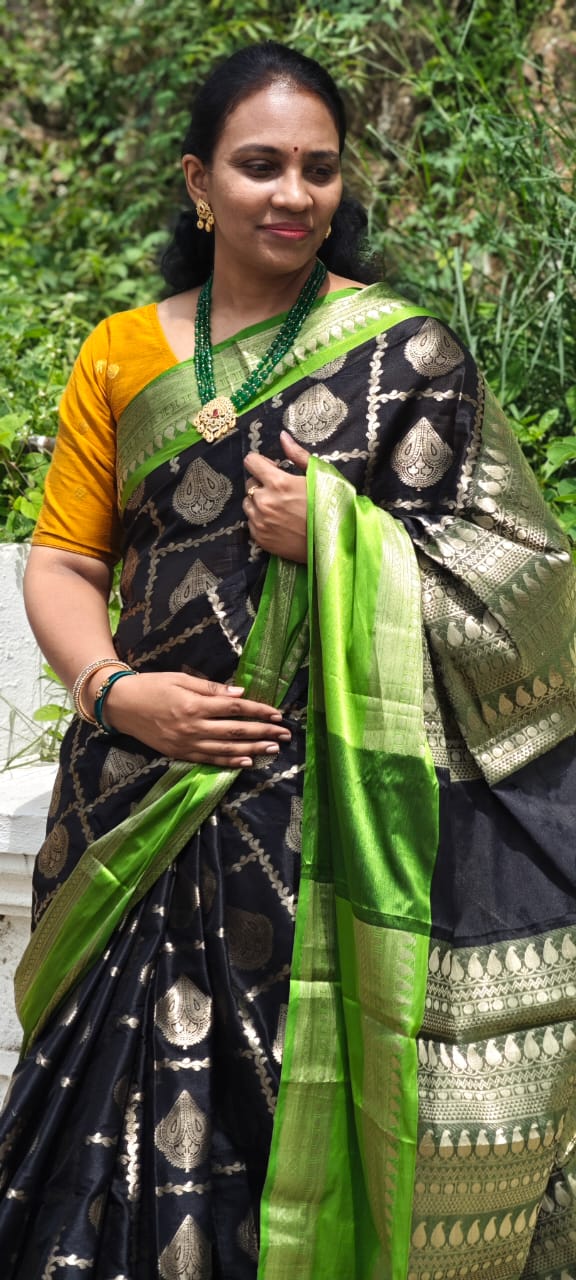 Black Semi- Kanchipuram silk saree