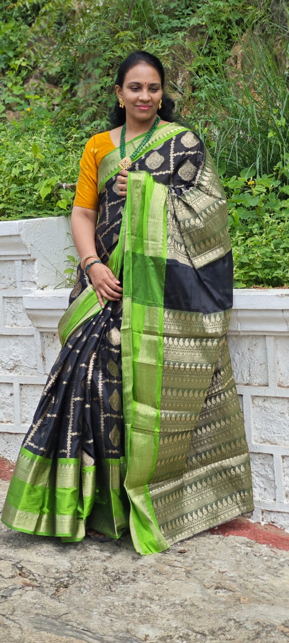 Black Semi- Kanchipuram silk saree