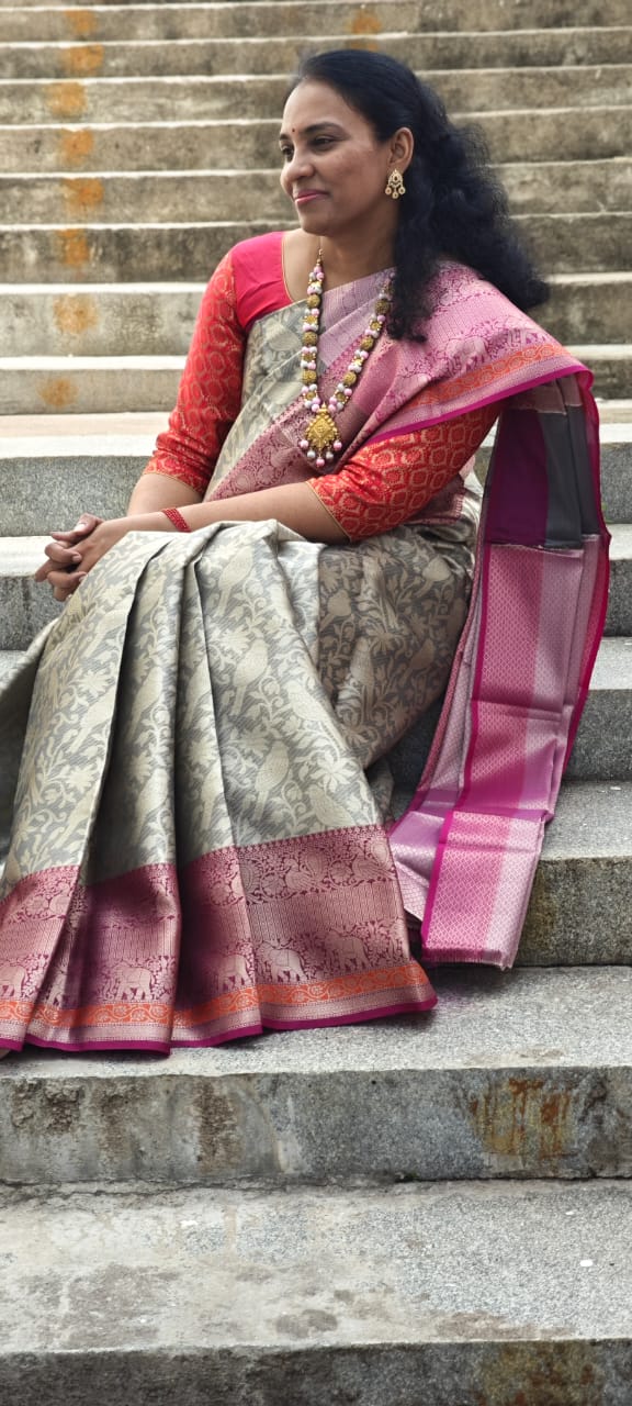 Grey Semi-Kanchipuram Silk Saree