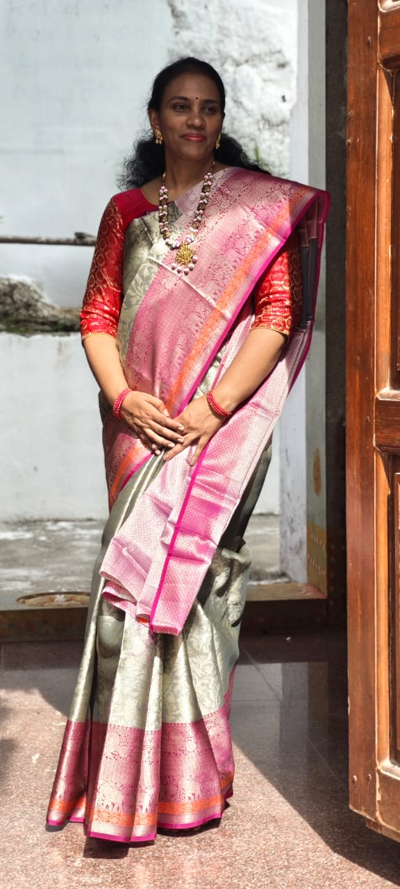 Grey Semi-Kanchipuram Silk Saree