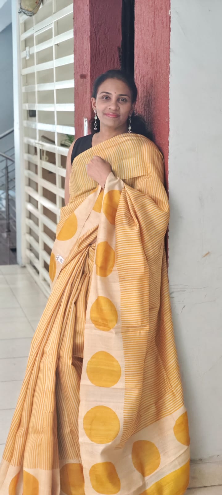 Hand Block Print Tussar Silk Saree