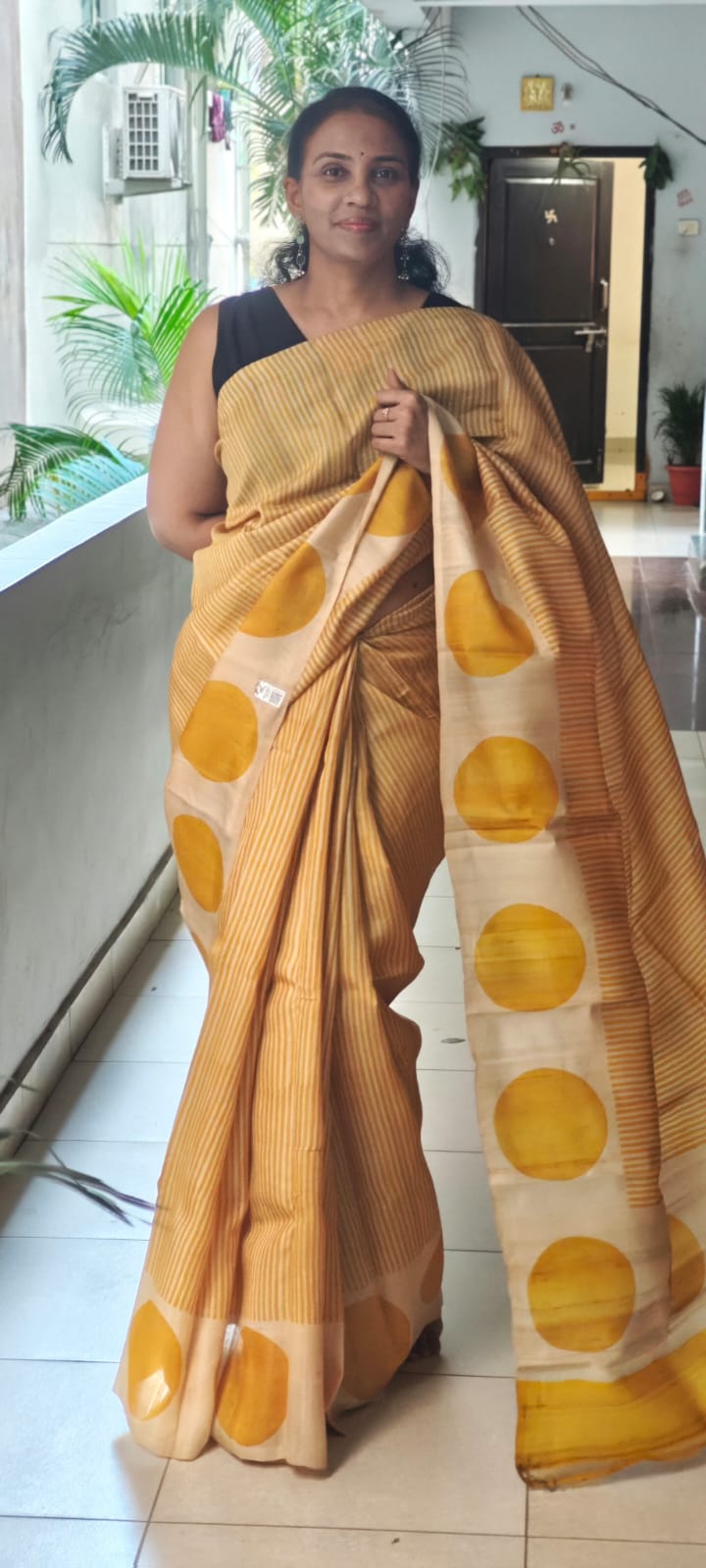 Hand Block Print Tussar Silk Saree