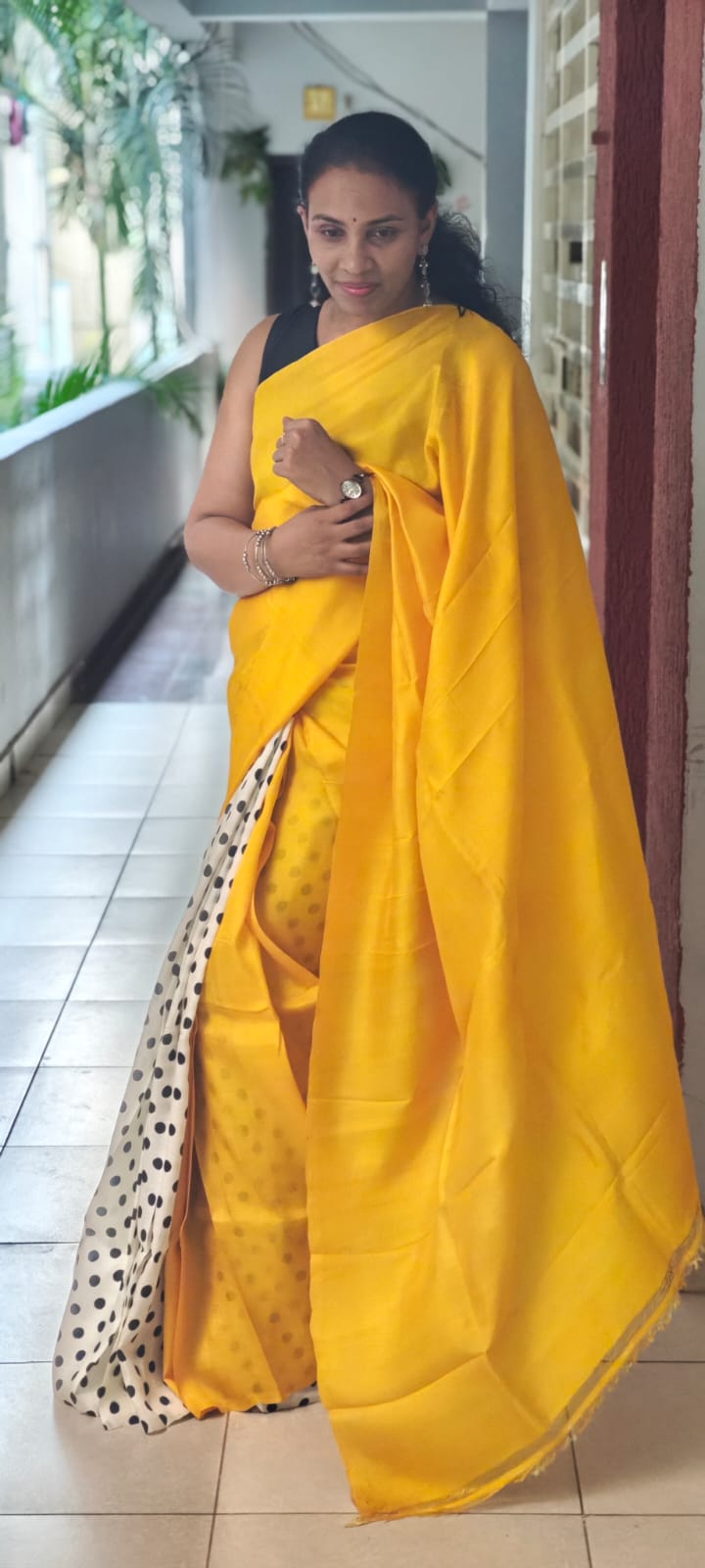 Hand Block Print Tussar Silk Saree