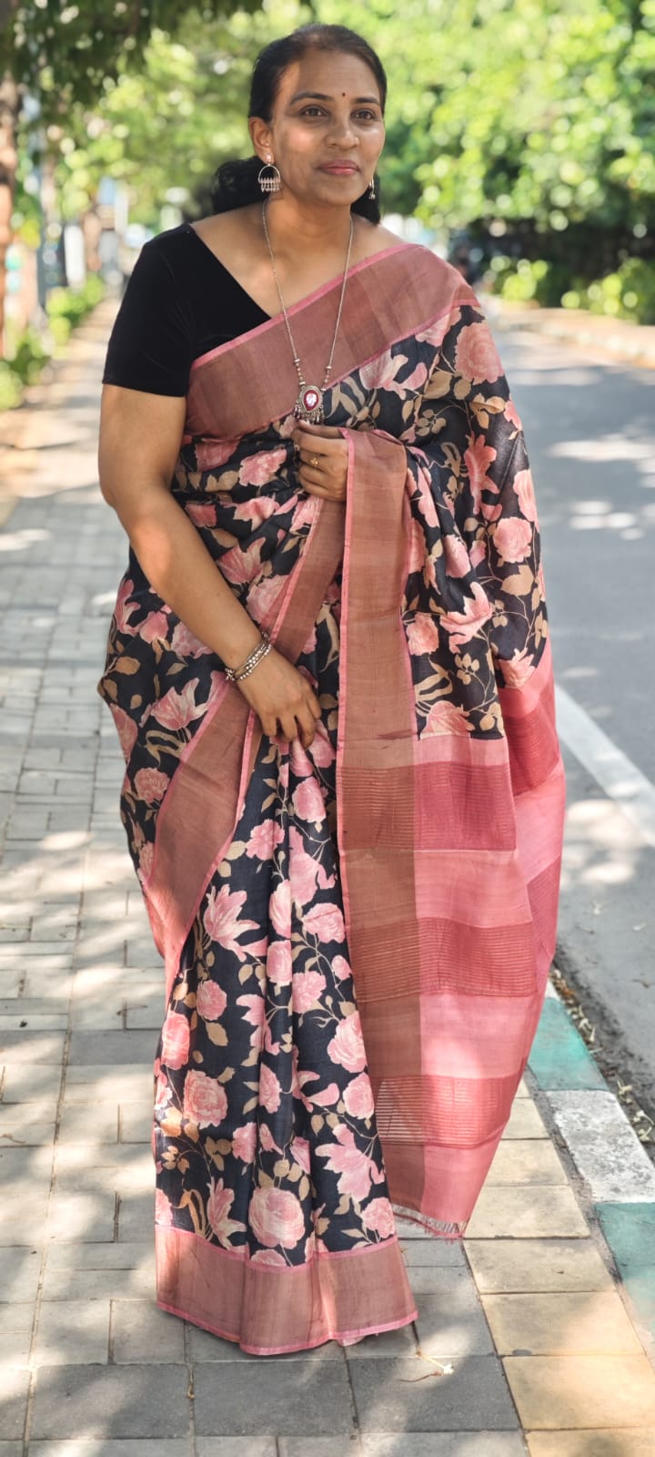 Hand Block Print Tussar Silk Saree