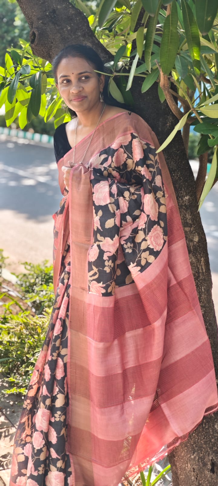 Hand Block Print Tussar Silk Saree