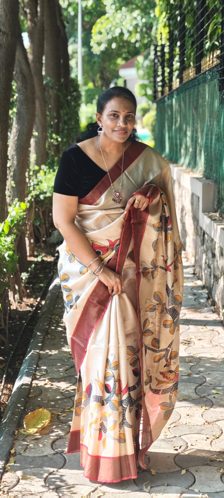 Hand Block Print Tussar Silk Saree