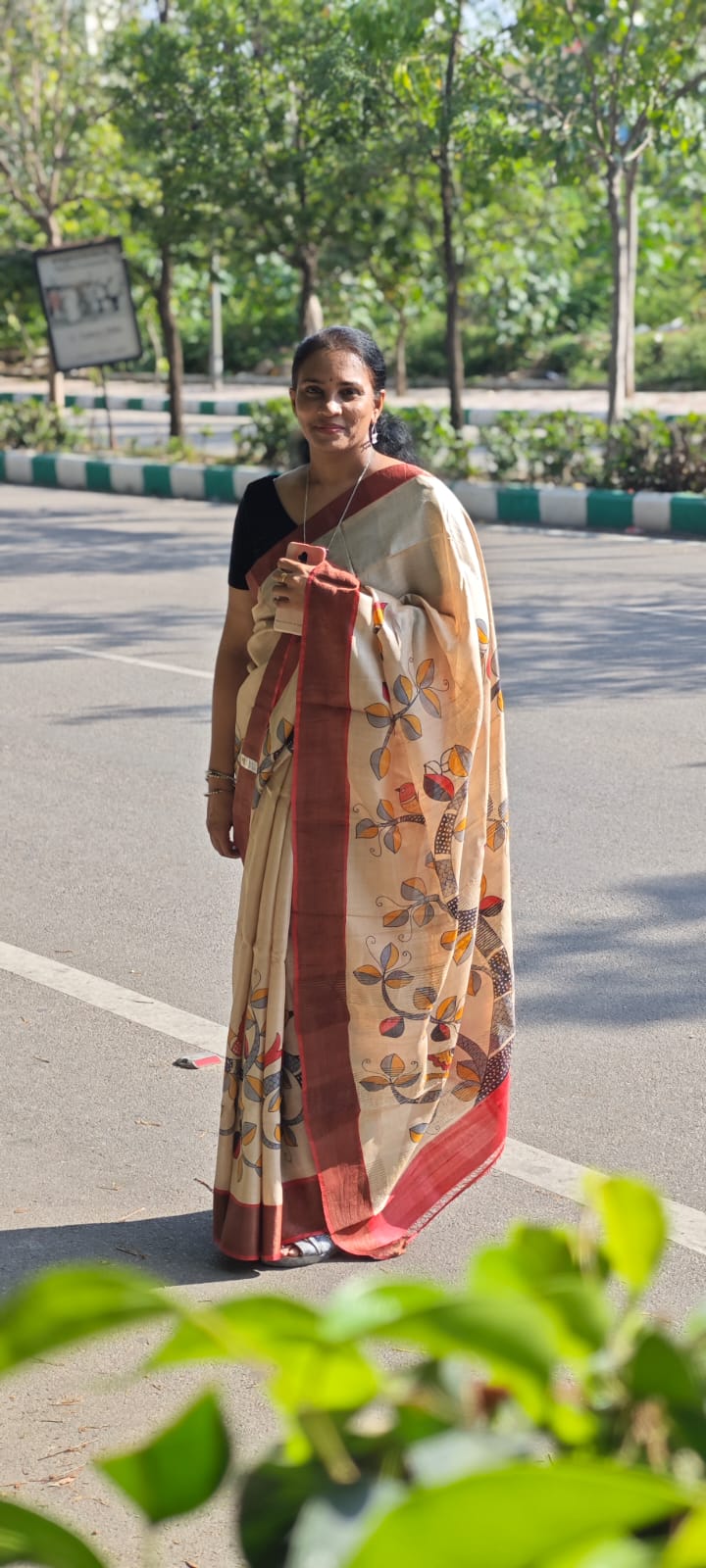 Hand Block Print Tussar Silk Saree