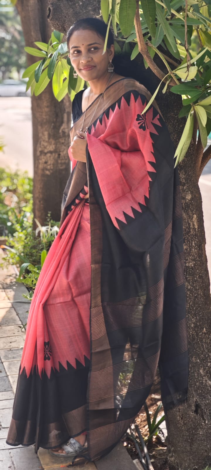 Hand block Print Tussar Silk Saree