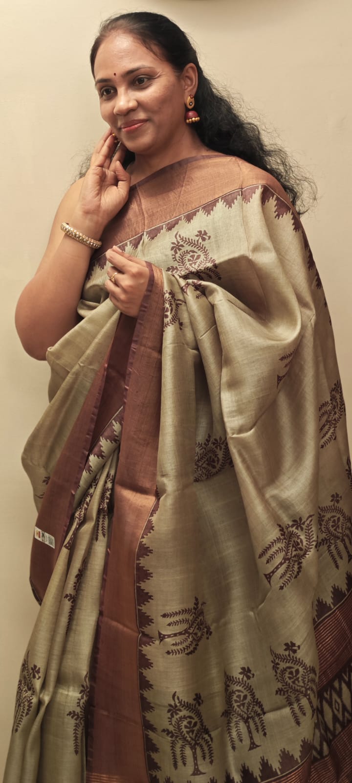 Hand Block Print Tussar Silk Saree