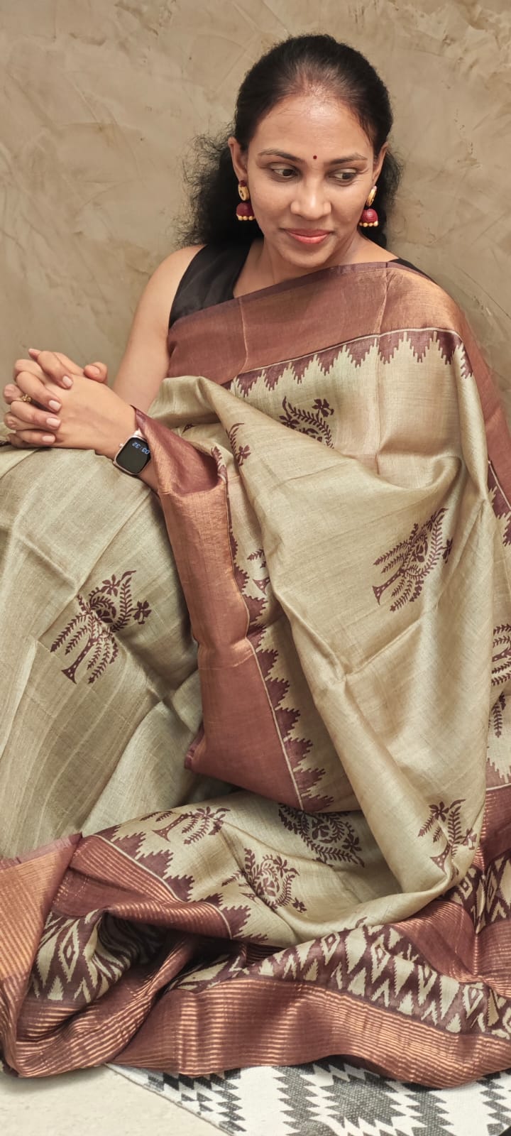 Hand Block Print Tussar Silk Saree