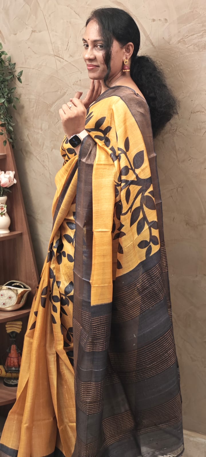 Hand Block Print Tussar Silk saree