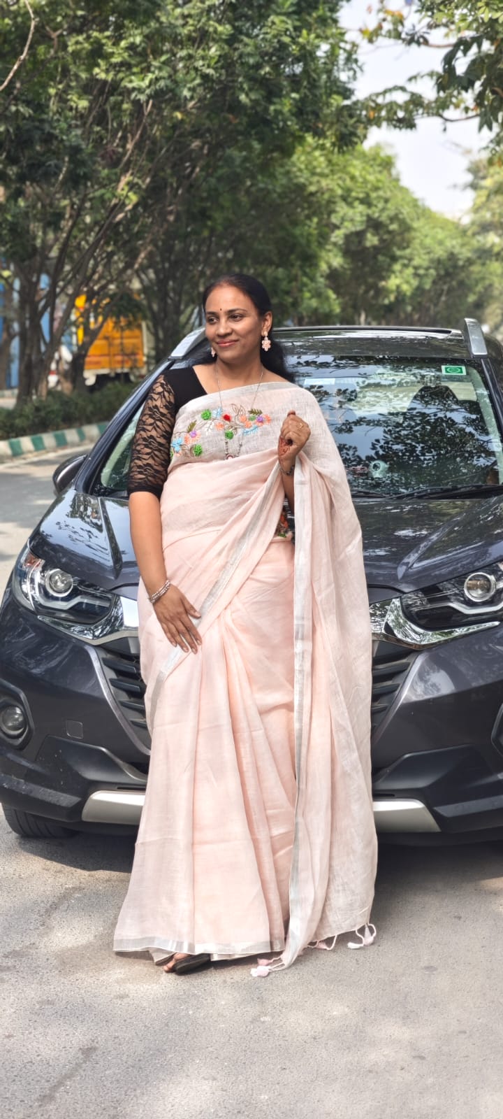 Linen embroidery saree