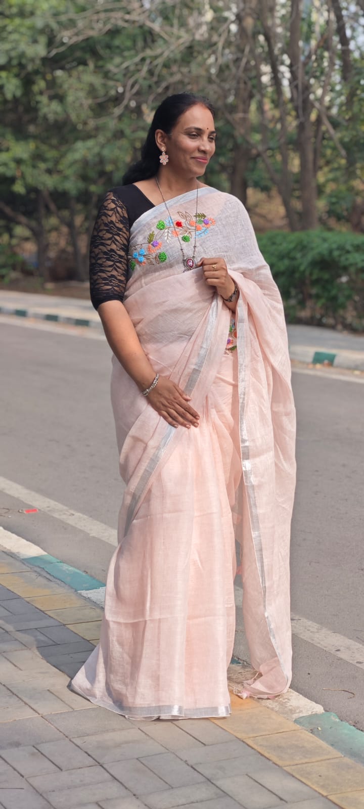 Linen embroidery saree
