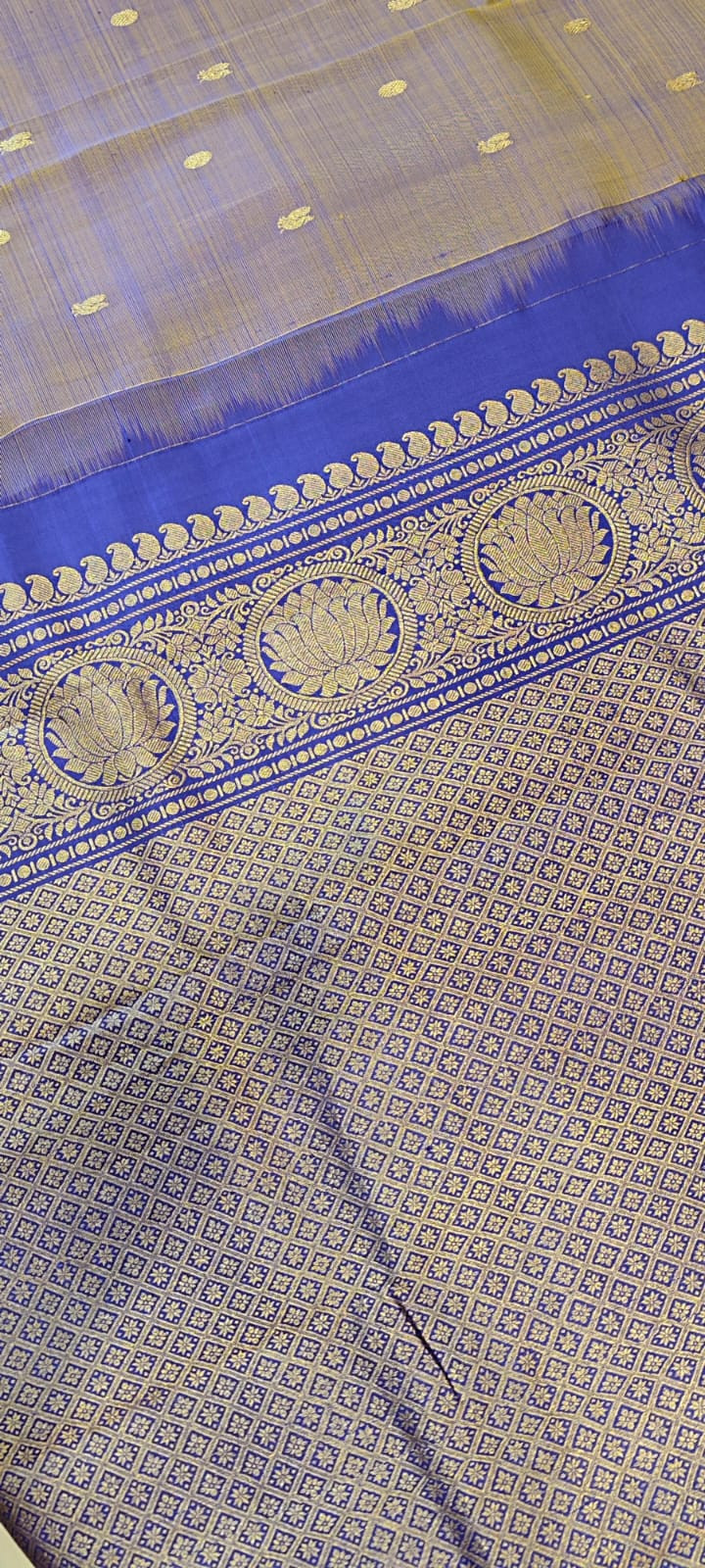 MS Blue and Silver Dual Tone kanjivaram Silk Saree