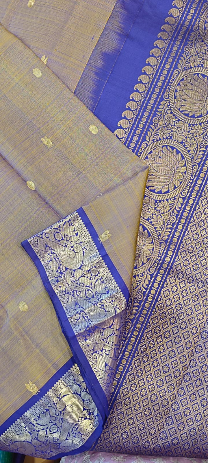 MS Blue and Silver Dual Tone kanjivaram Silk Saree