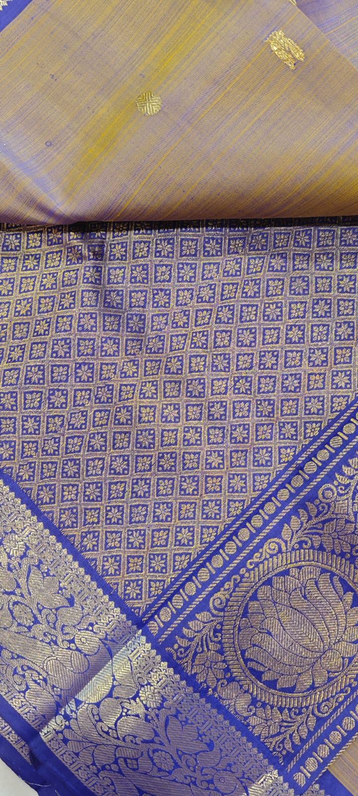 MS Blue and Silver Dual Tone kanjivaram Silk Saree