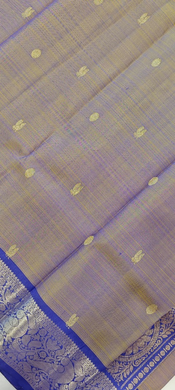 MS Blue and Silver Dual Tone kanjivaram Silk Saree