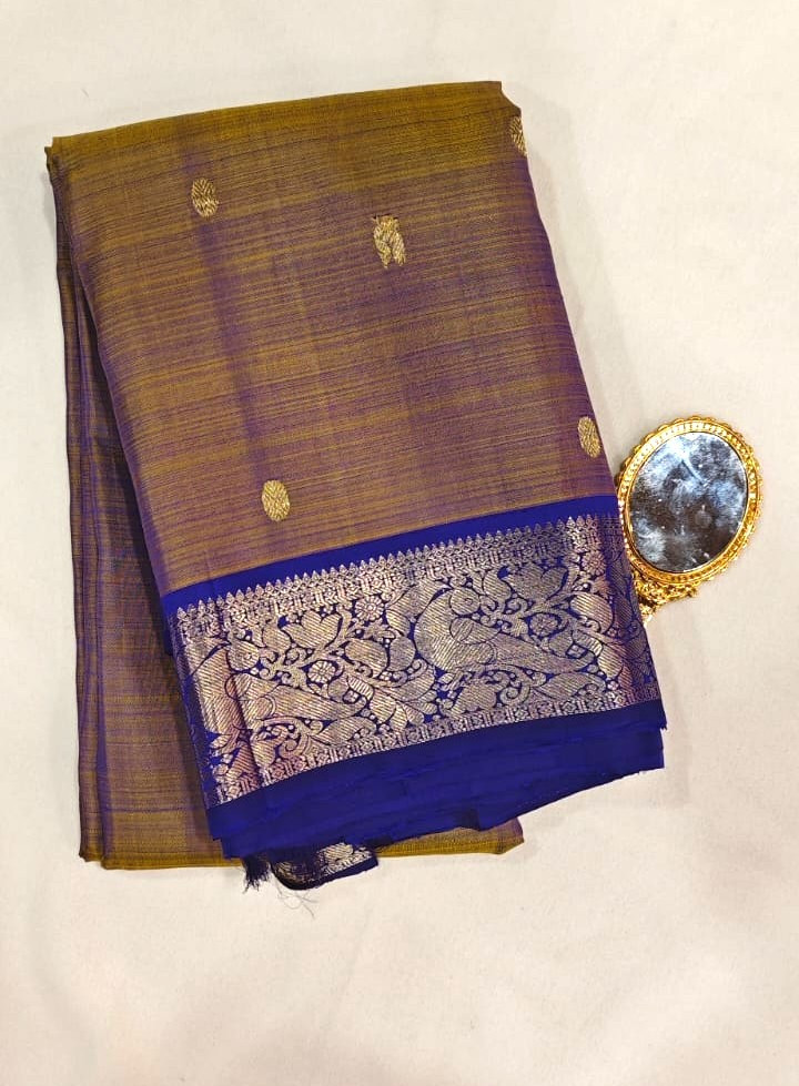 MS Blue and Silver Dual Tone kanjivaram Silk Saree