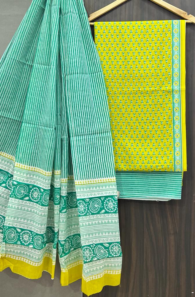 Hand Block Printed Cotton Suit Fabric Set