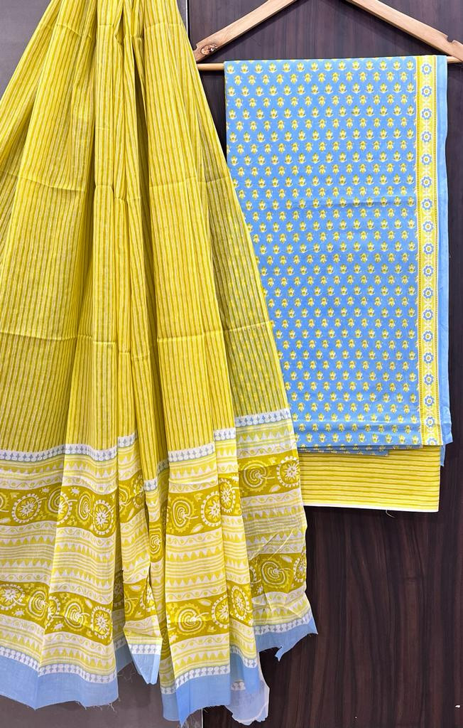 Hand Block Printed Cotton Suit Fabric Set