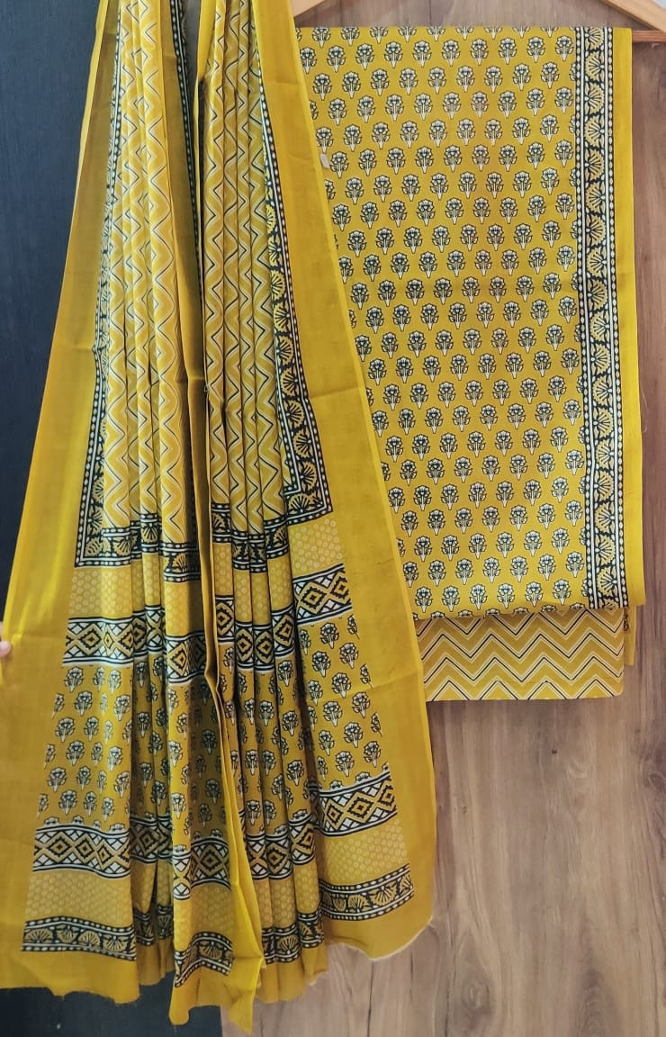 Hand Block Printed Cotton Suit Fabric Set