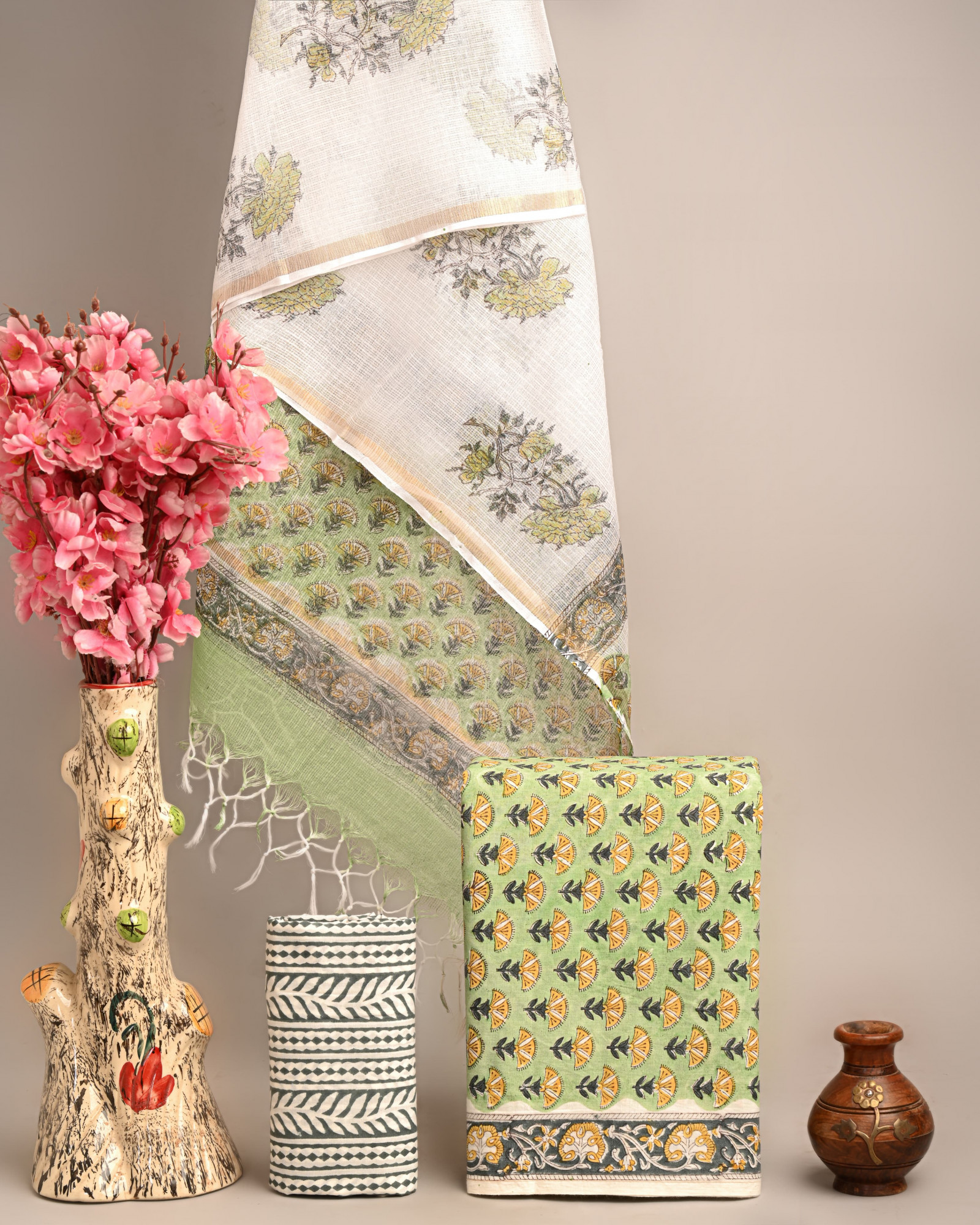 Hand Block Printed Cotton Suit Fabric Set