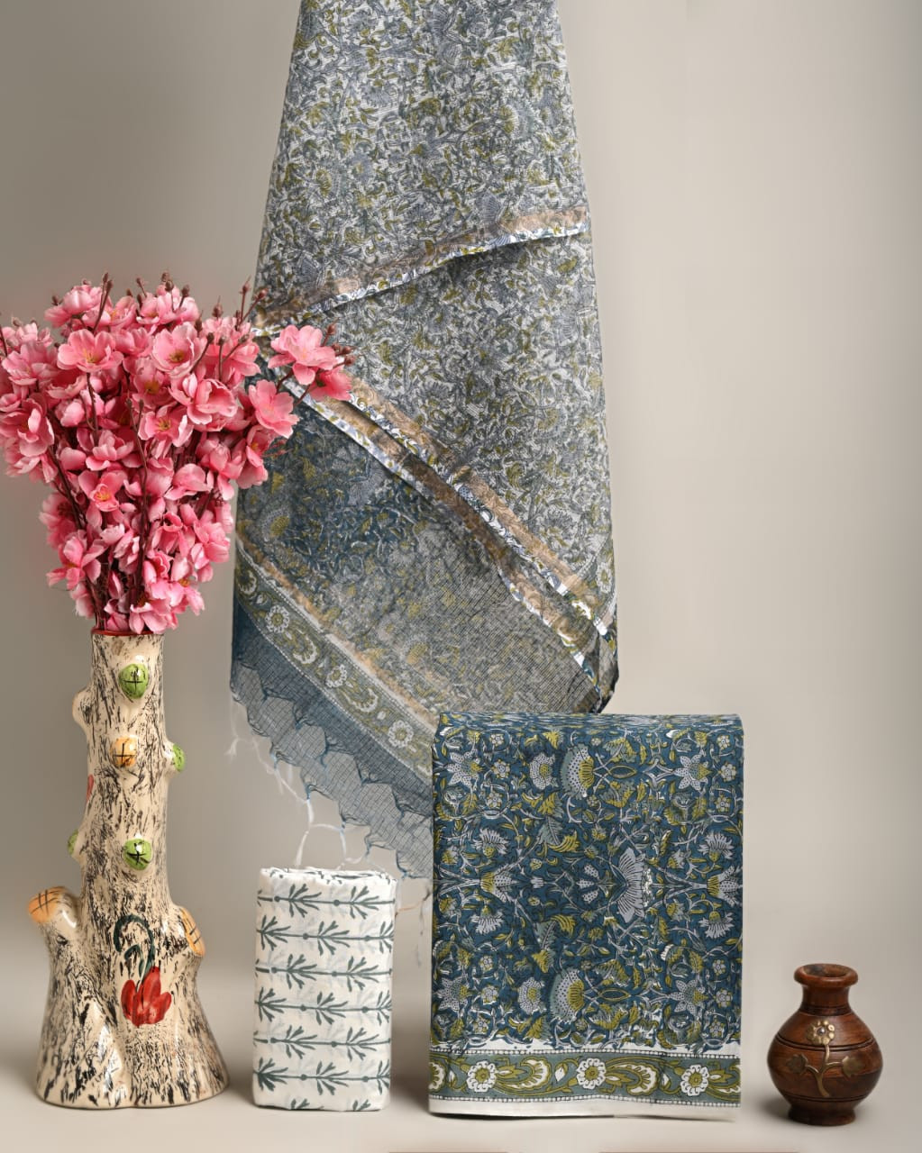 Hand Block Printed Cotton Suit Fabric Set