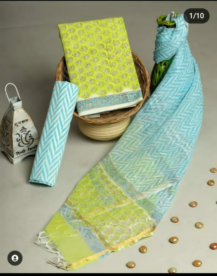 Hand Block Printed Cotton Suit Fabric Set