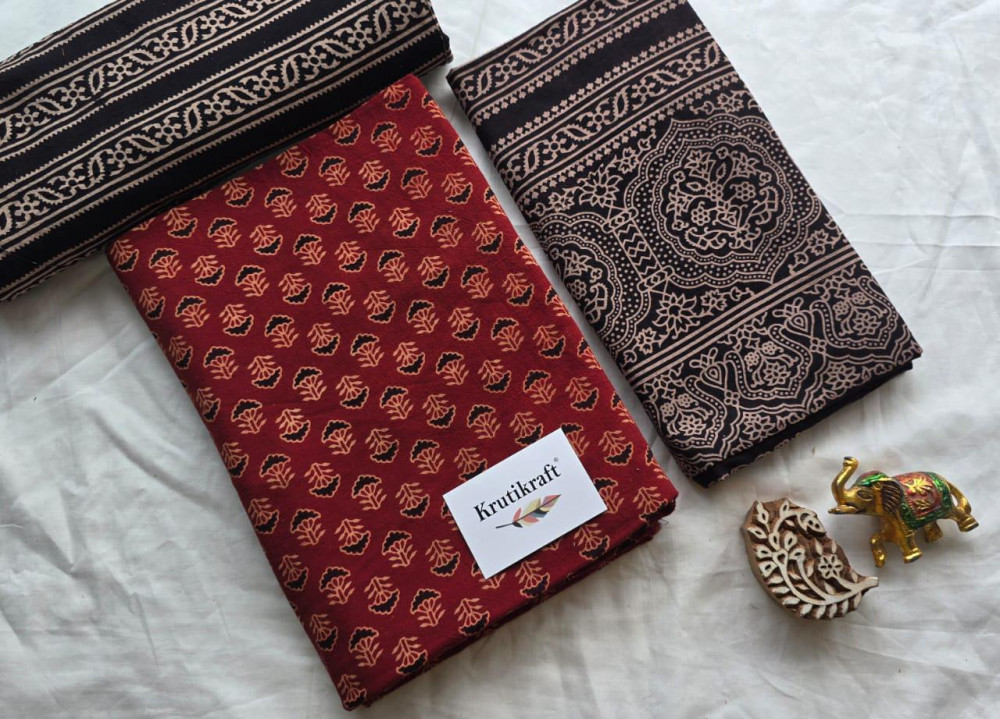 Image of Ajrakh Block Print Cotton Suit Set