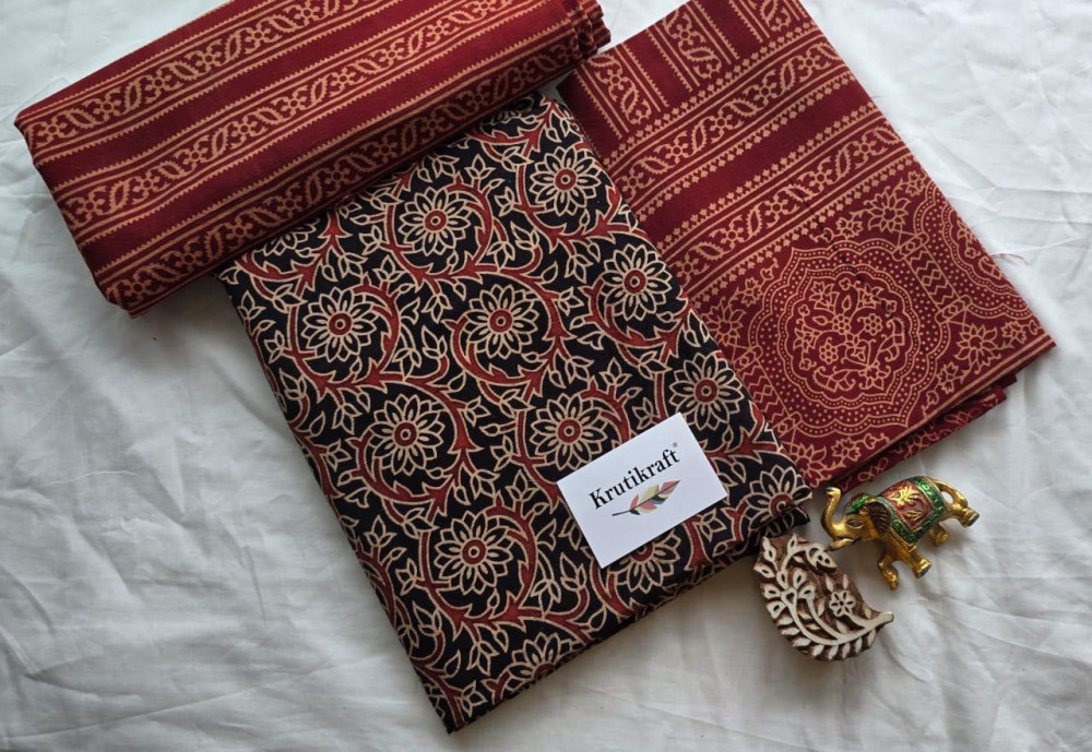 Image of Ajrakh Block Print Cotton Suit Set