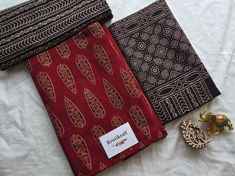 Image of Ajrakh Block Print Cotton Suit Set