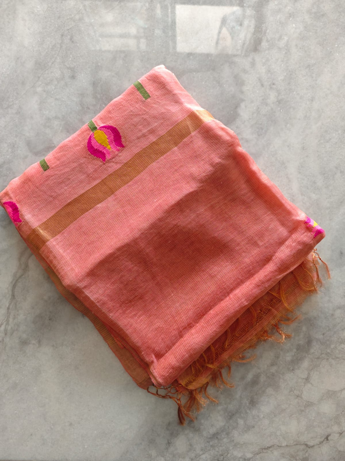 SILK LINEN LOTUS DESIGN JAMDANI SAREE