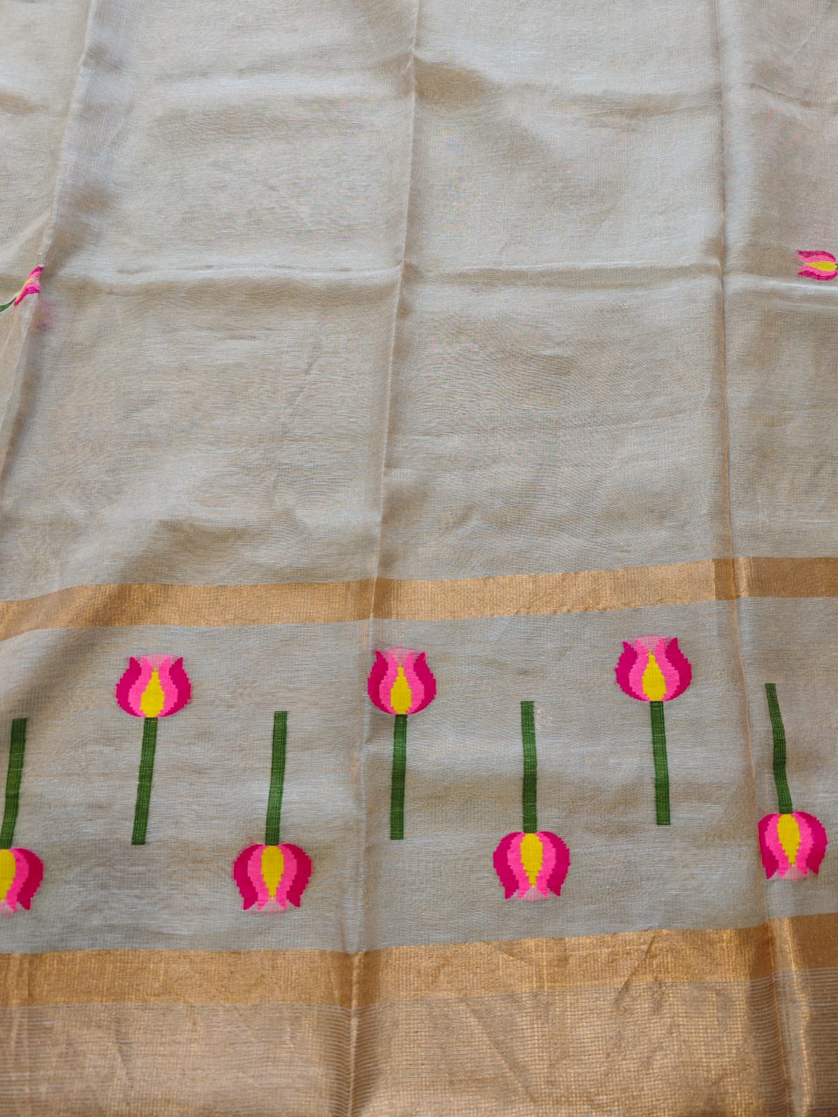 SILK LINEN LOTUS DESIGN JAMDANI SAREE