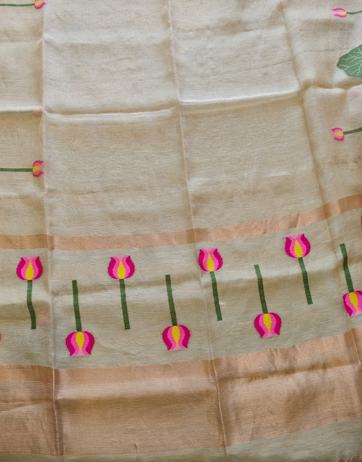 SILK LINEN LOTUS DESIGN JAMDANI SAREE