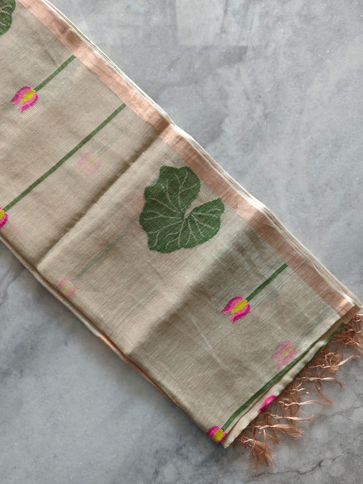 SILK LINEN LOTUS DESIGN JAMDANI SAREE