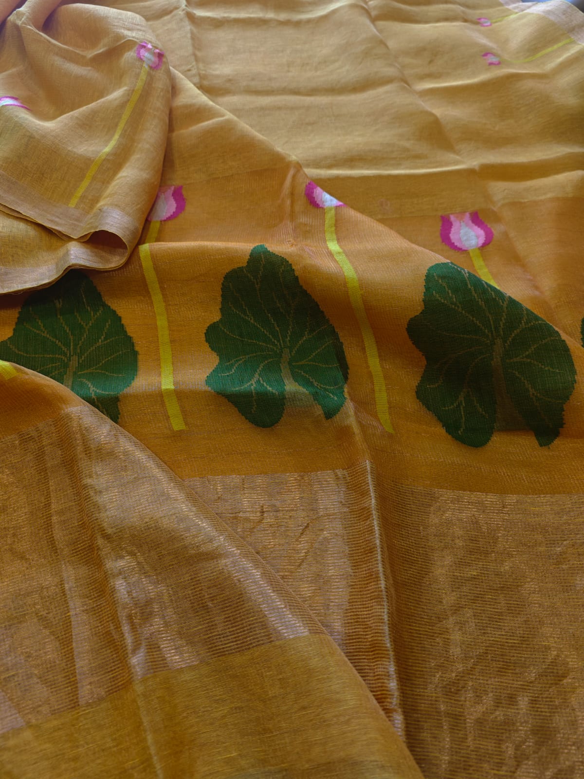 SILK LINEN LOTUS DESIGN JAMDANI SAREE