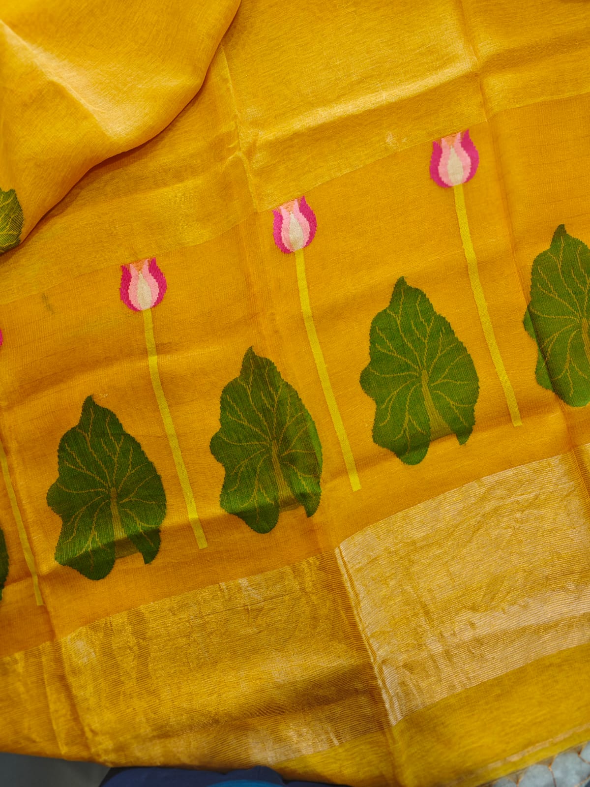 SILK LINEN LOTUS DESIGN JAMDANI SAREE