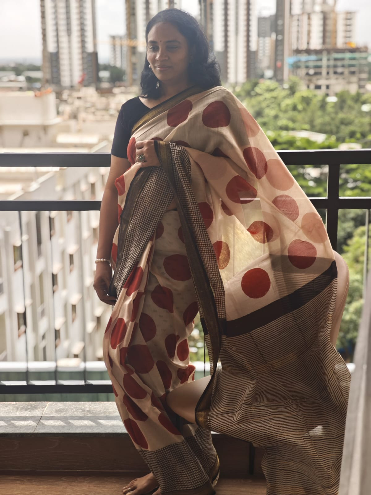 Hand Block Printed Maheshwari silk cotton saree