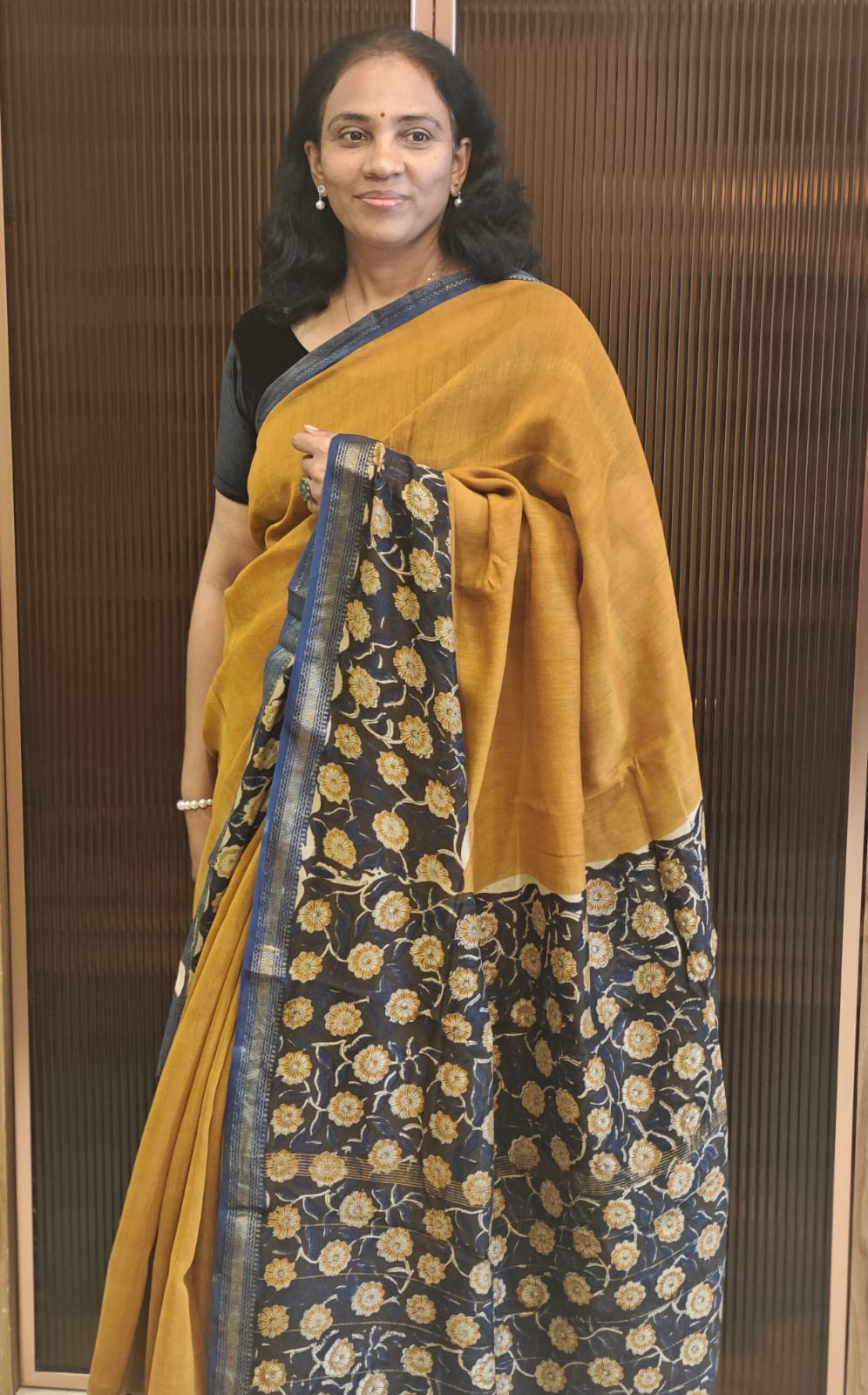 Hand Block Printed Maheshwari silk cotton saree