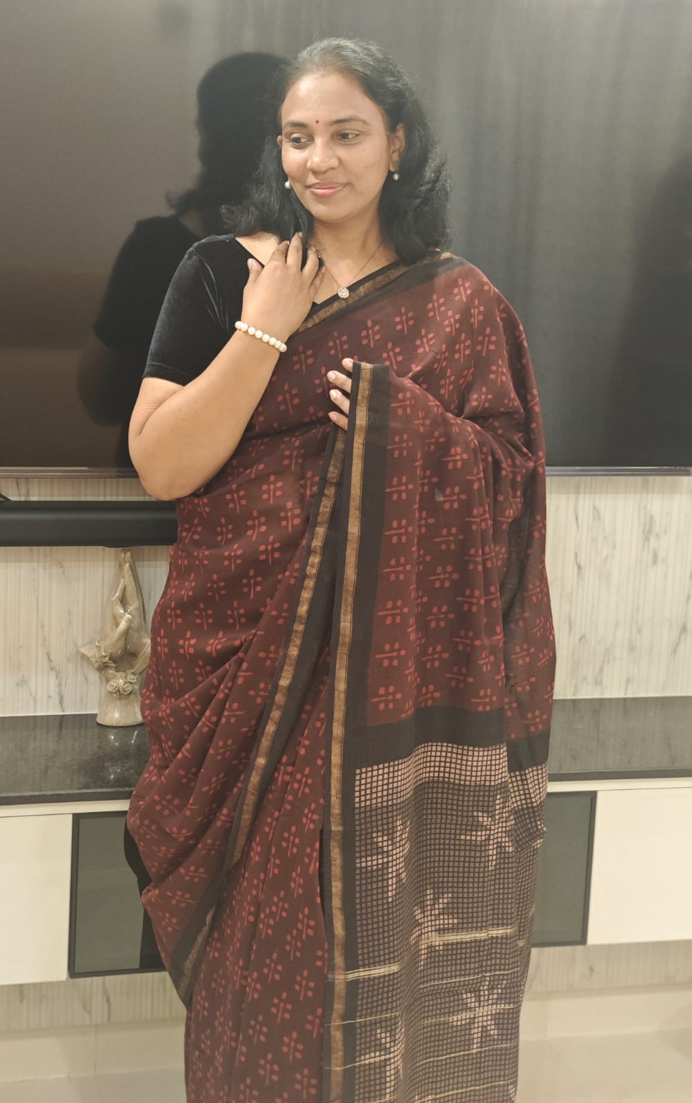 Hand Block Printed Chanderi silk cotton saree