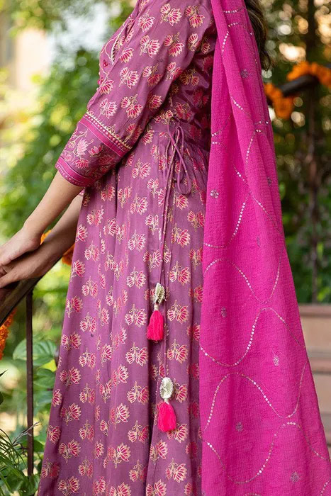 ONION PINK MUSLIN ANARKALI STYLE GOWN SET