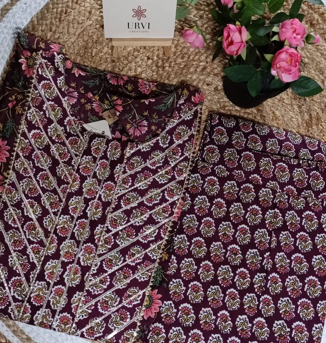 Cotton Floral Print Two Piece Suit Set