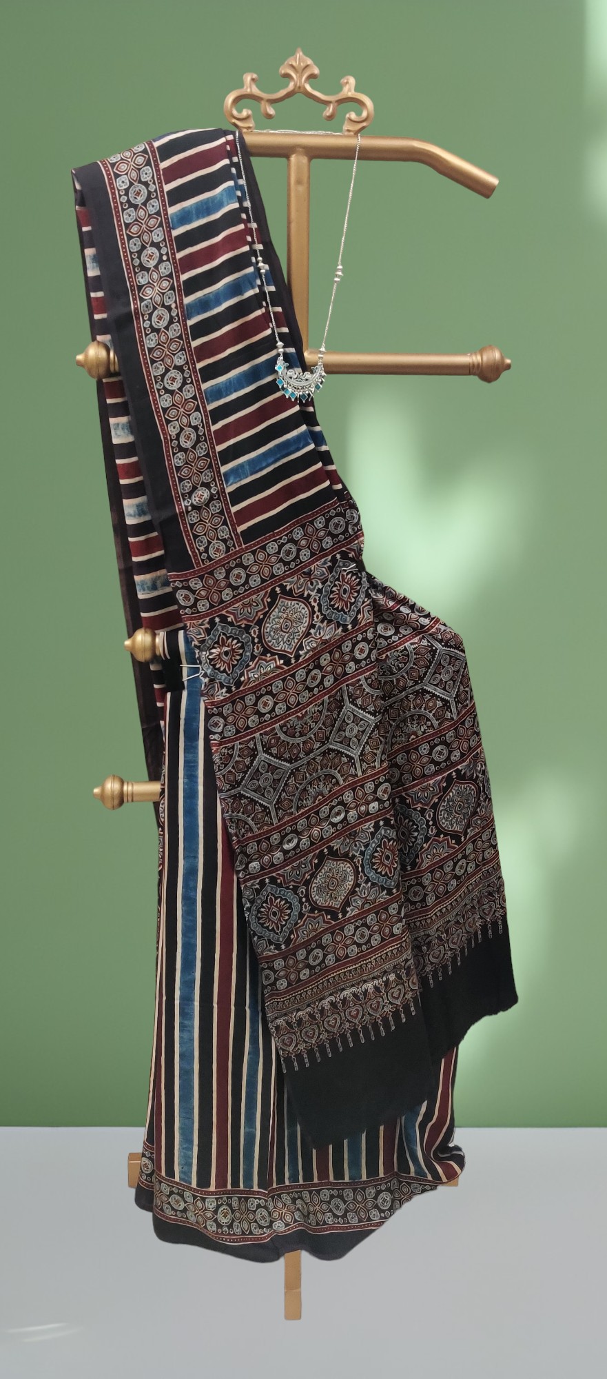 Ajrakh Handblock Printed Modal Silk Saree