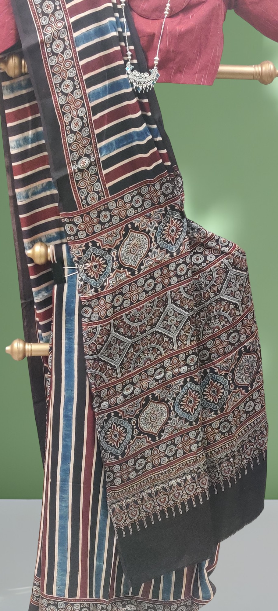 Ajrakh Handblock Printed Modal Silk Saree