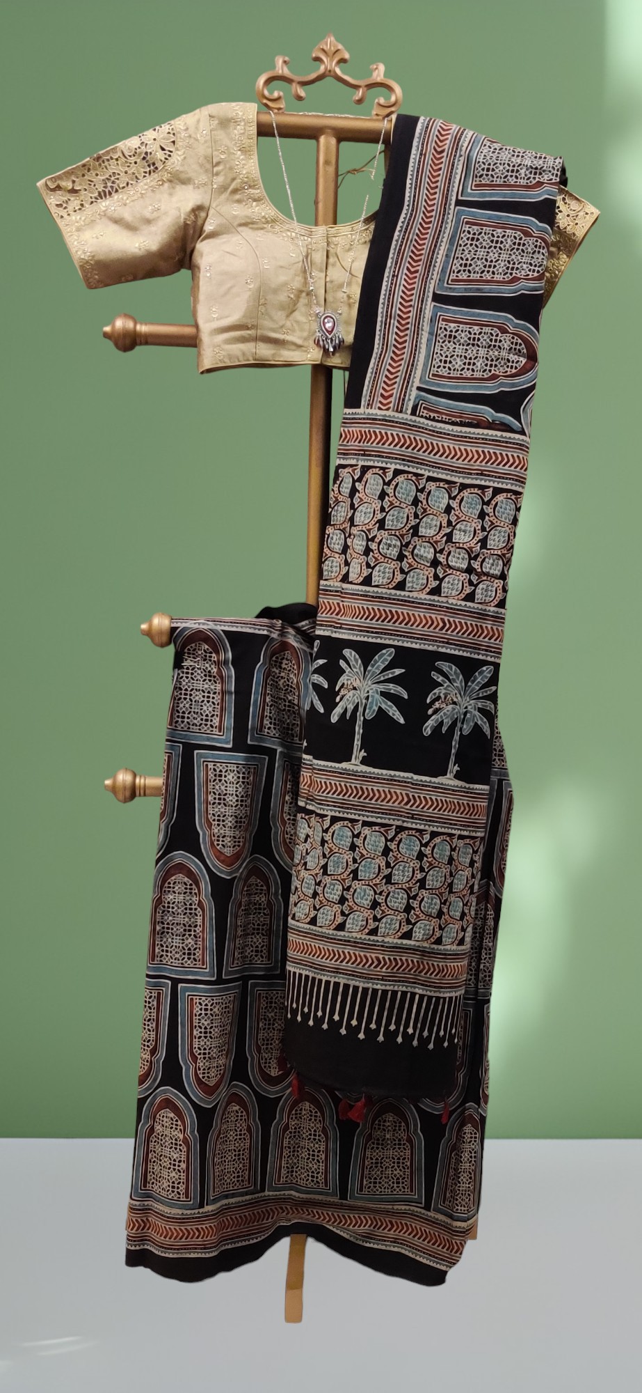 Ajrakh Handblock Printed Natural Dyed Mul Cotton Saree