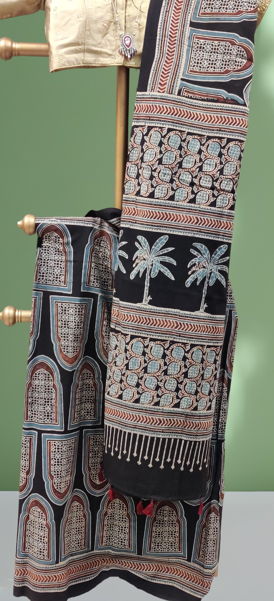 Ajrakh Handblock Printed Natural Dyed Mul Cotton Saree