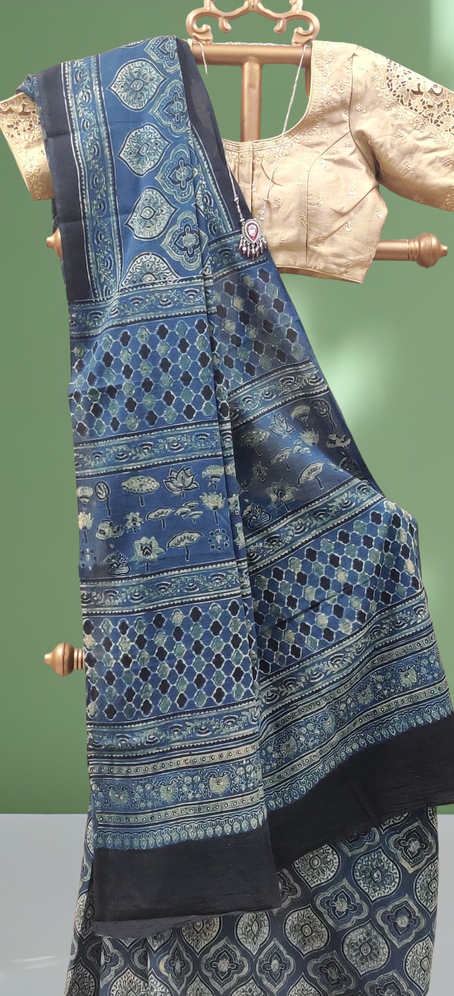 Ajrakh Handblock Printed Natural Dyed Mul Cotton Saree